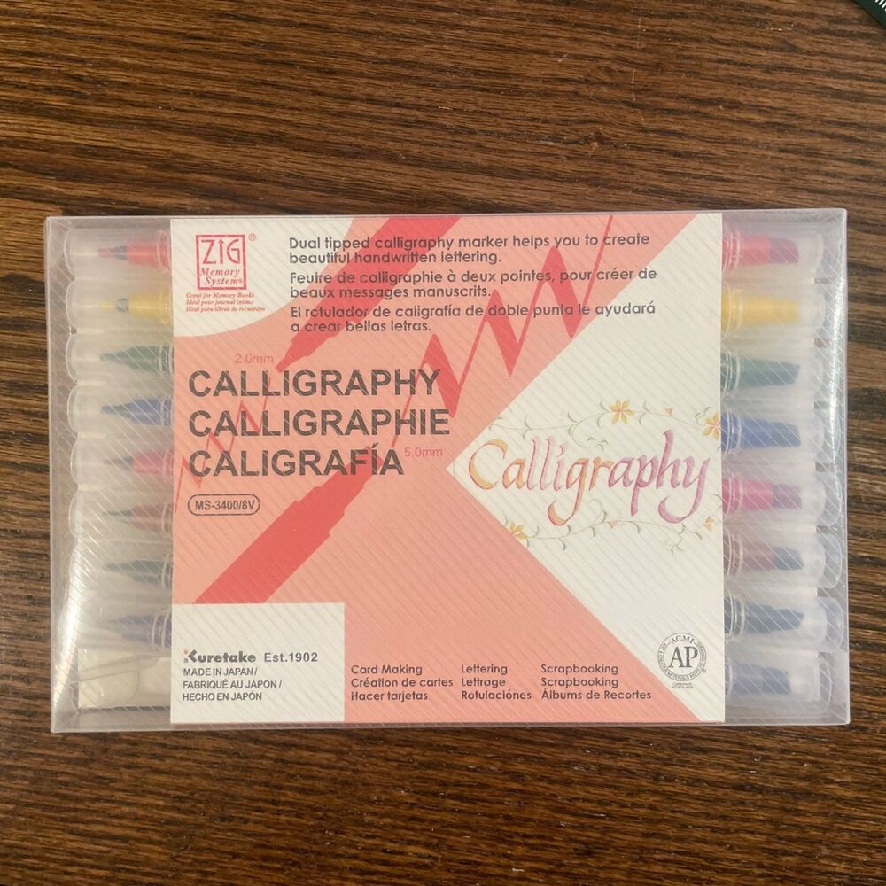 Kuretake ZIG Calligraphy Marker Pens Primary colors set 8 Dual Tip Scrapbooking